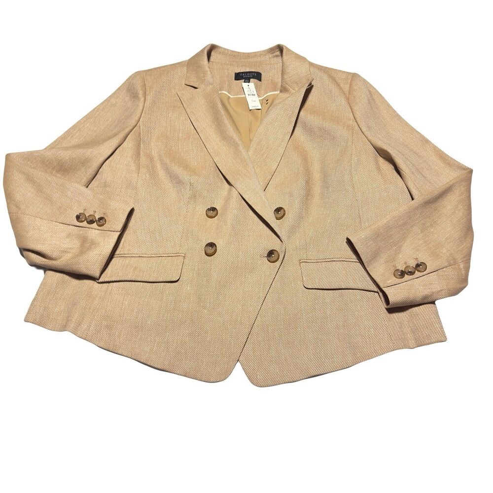 Talbots Double Breasted blazer Linen Blend jacket Tan size 18 WP Petite NWT